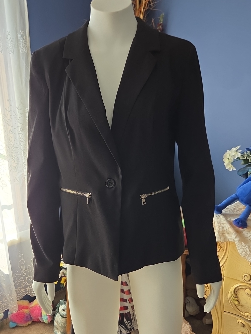 dressbarn Black Women's Blazer with Zip Pocket Accents